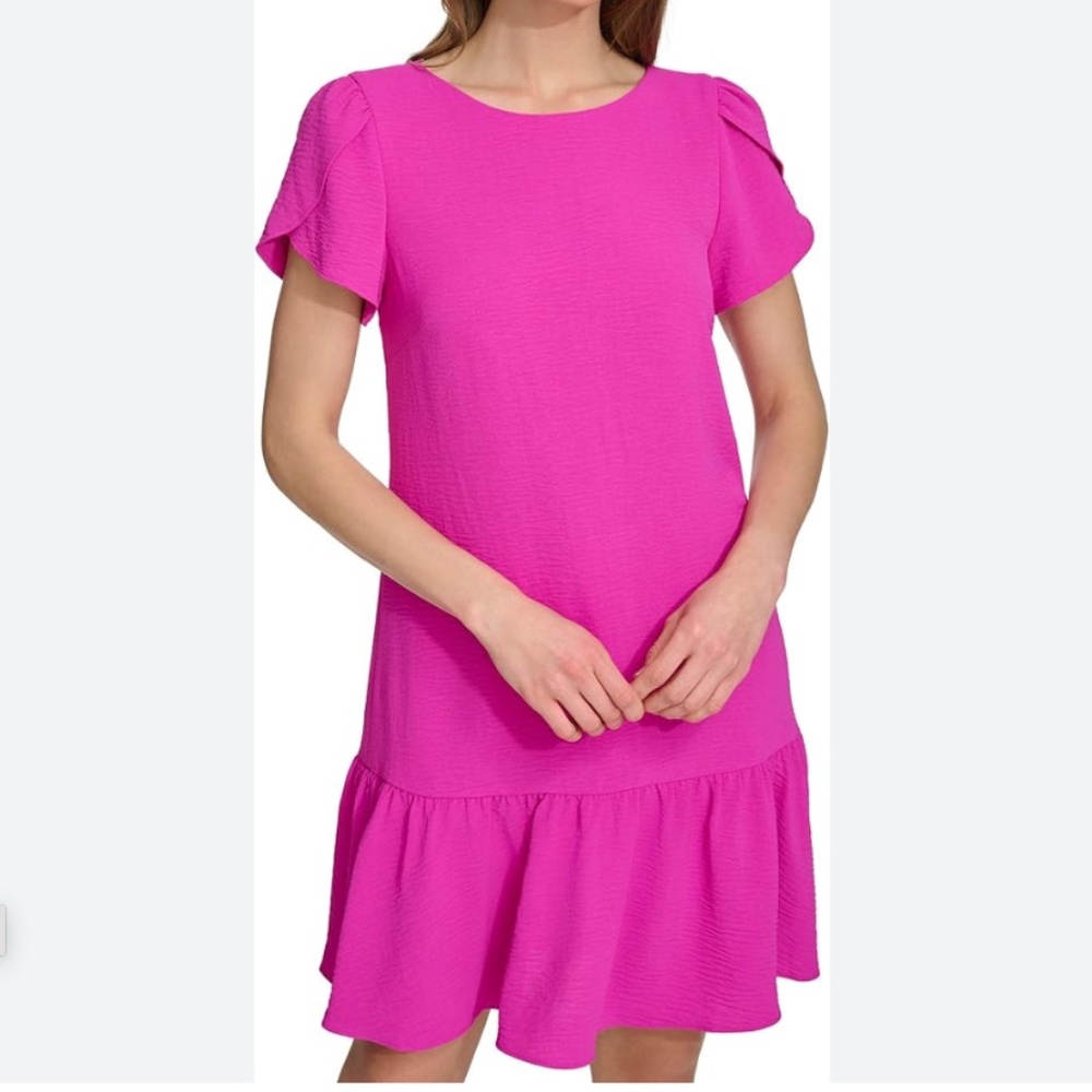 DKNY Women's Tulip Sleeve Ruffle Hem Mini Dress